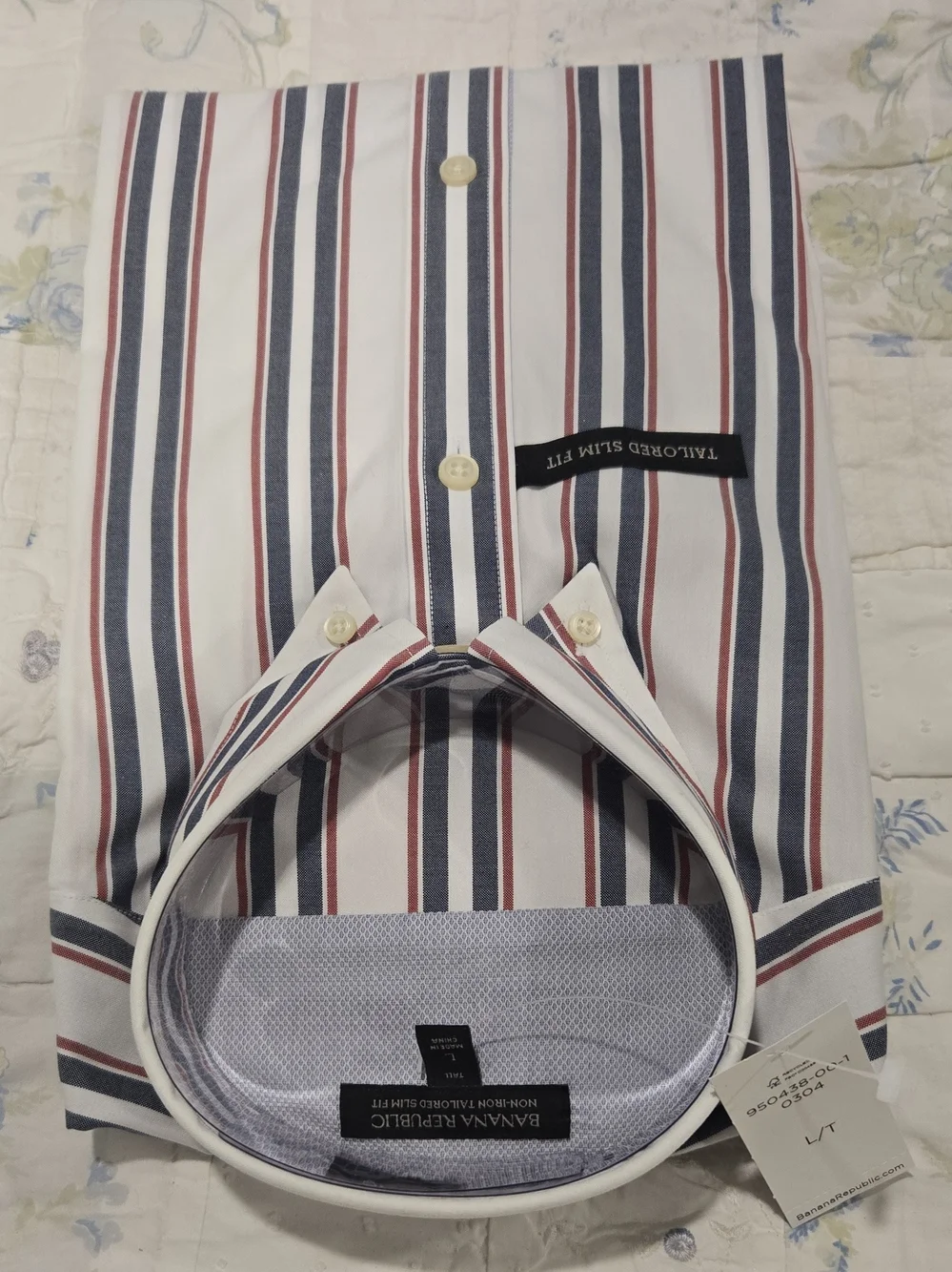 Banana Republic Men’s Slim Fit Stripe Button-Down Shirt - White/Navy/Red